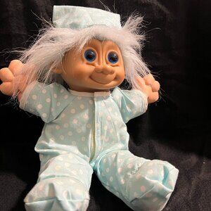 Vintage Plush Russ Troll Kidz in Blue Pajamas - 12"